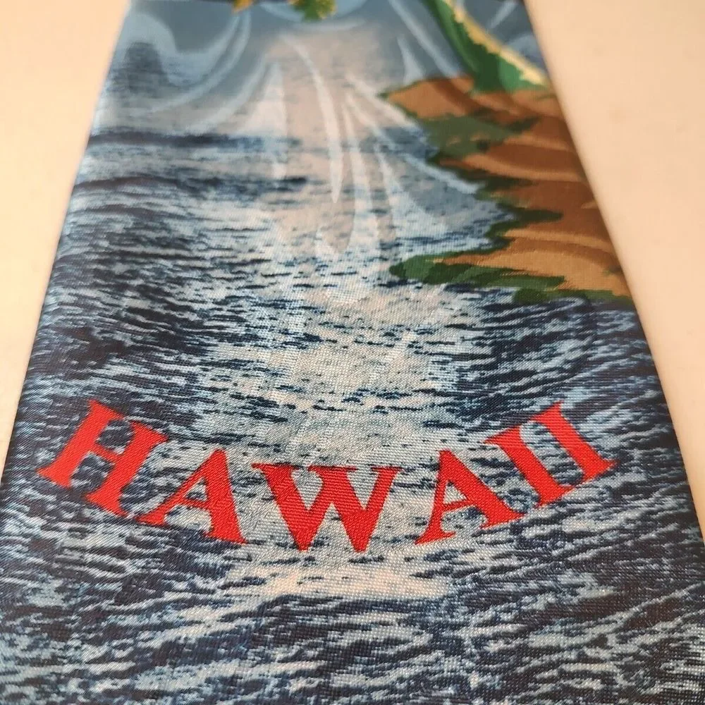 STEVEN‎ HARRIS Hawaii Silk Sunset Palm Trees Ocean NECK TIE Holiday Vacay